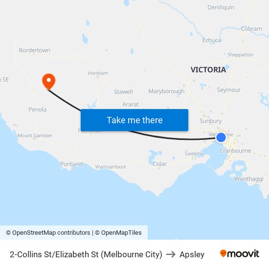2-Collins St/Elizabeth St (Melbourne City) to Apsley map