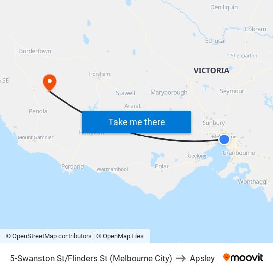 5-Swanston St/Flinders St (Melbourne City) to Apsley map