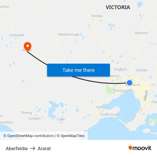 Aberfeldie to Ararat map