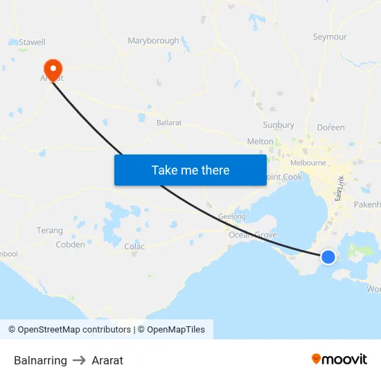 Balnarring to Ararat map