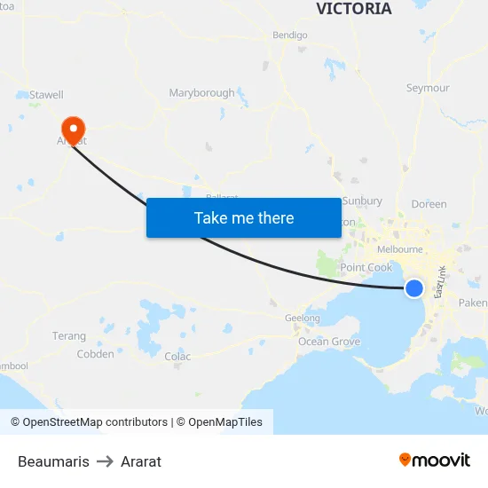 Beaumaris to Ararat map