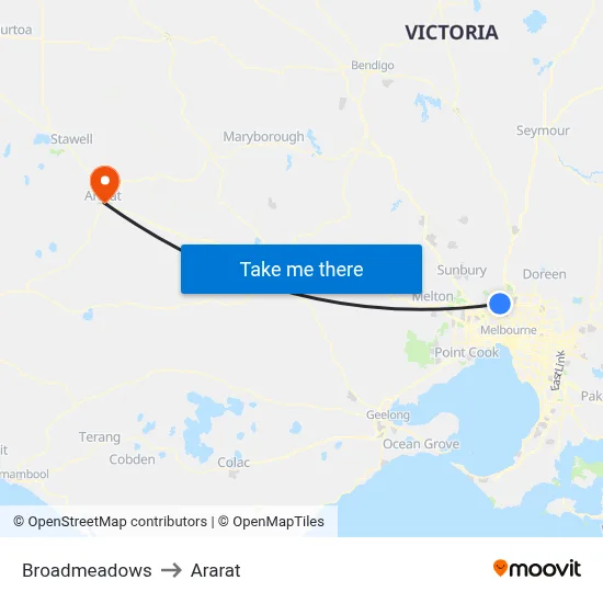 Broadmeadows to Ararat map