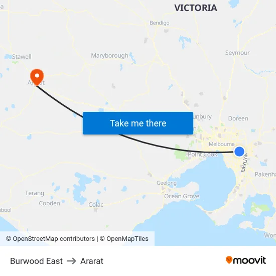 Burwood East to Ararat map