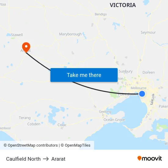 Caulfield North to Ararat map