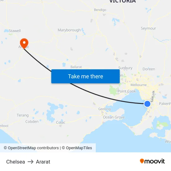 Chelsea to Ararat map