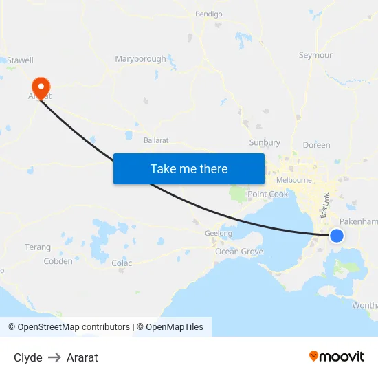Clyde to Ararat map