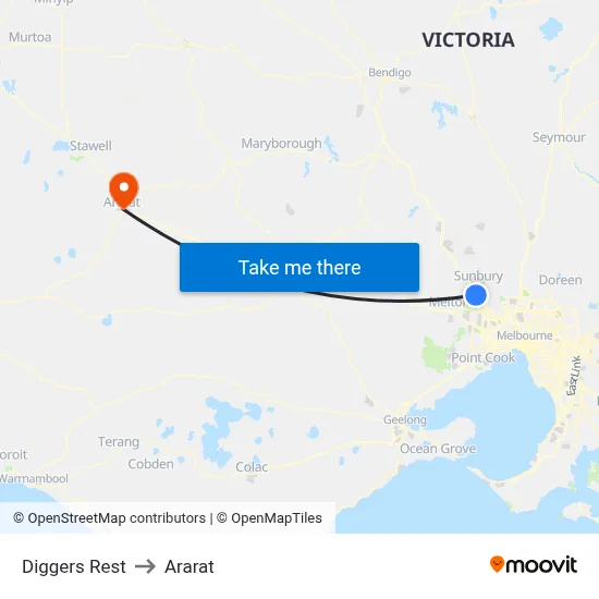 Diggers Rest to Ararat map