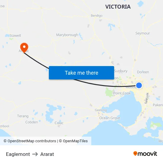Eaglemont to Ararat map