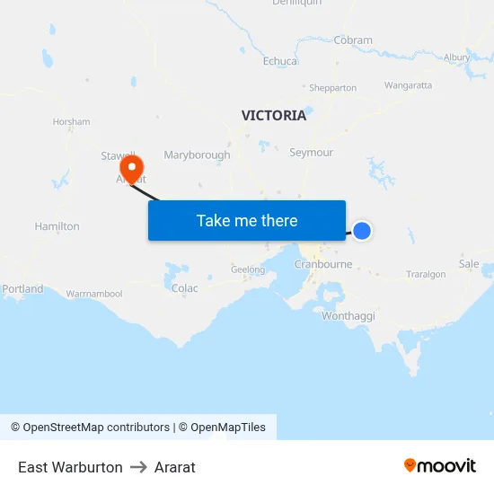 East Warburton to Ararat map