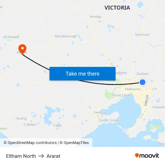 Eltham North to Ararat map