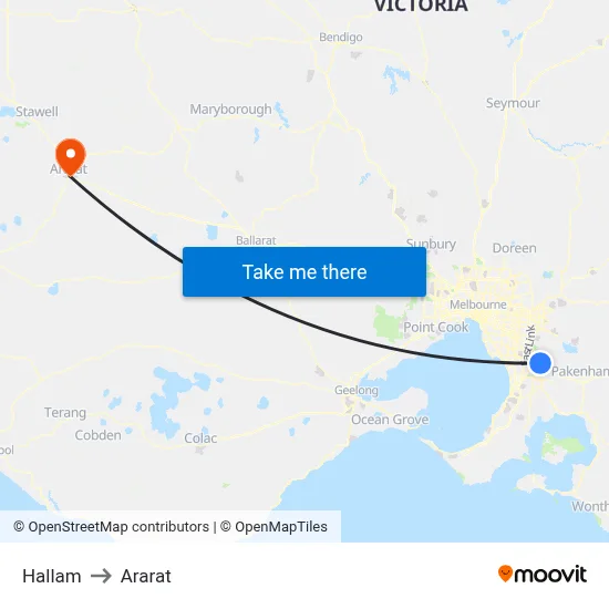 Hallam to Ararat map