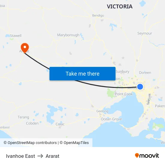 Ivanhoe East to Ararat map