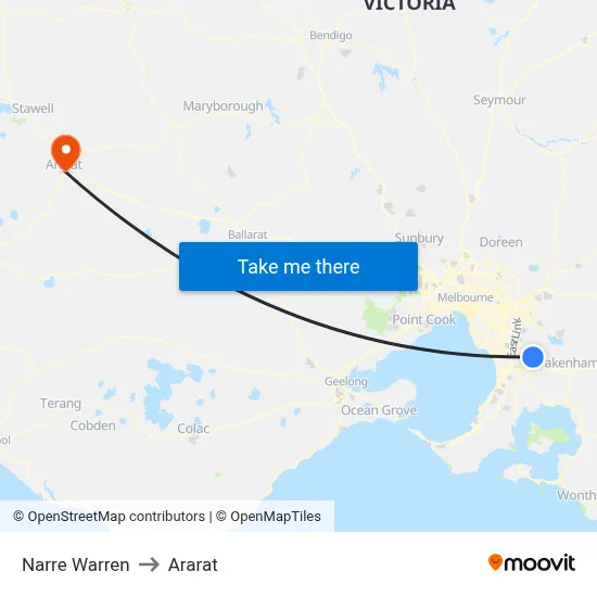 Narre Warren to Ararat map