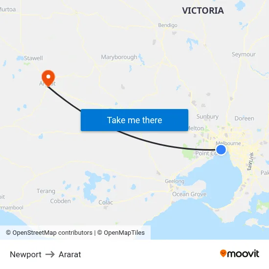 Newport to Ararat map