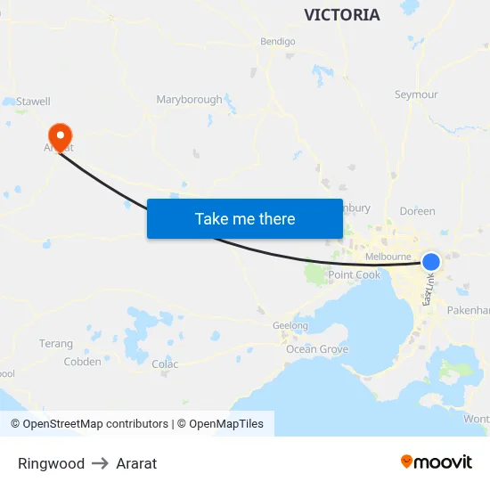 Ringwood to Ararat map