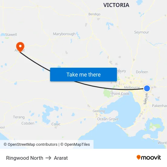 Ringwood North to Ararat map