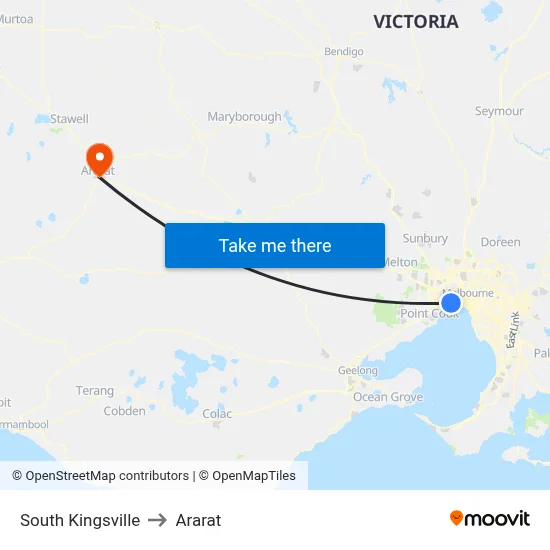 South Kingsville to Ararat map