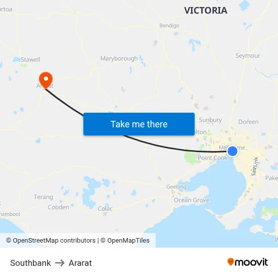 Southbank to Ararat map