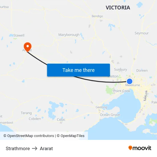 Strathmore to Ararat map