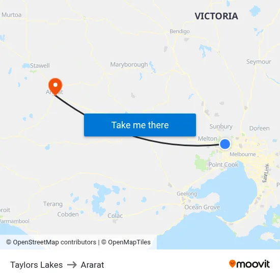 Taylors Lakes to Ararat map