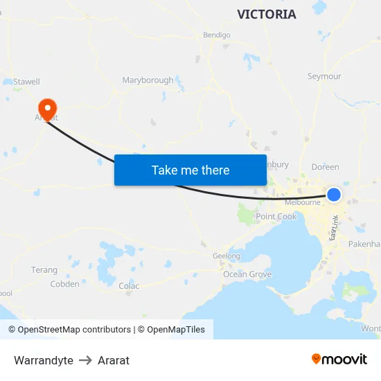 Warrandyte to Ararat map