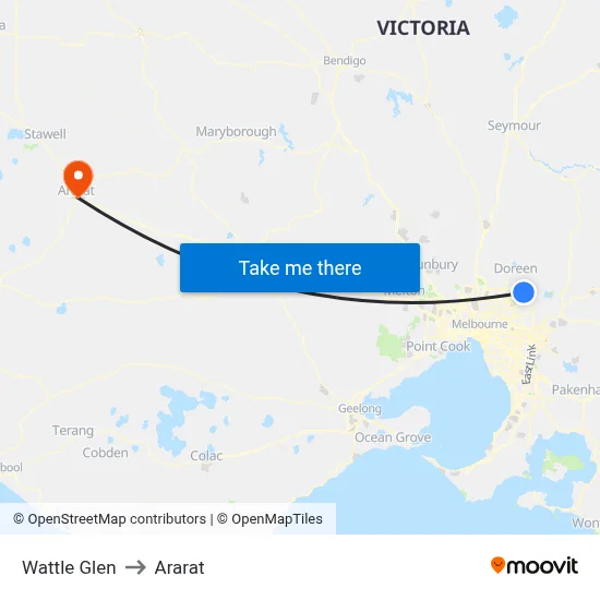 Wattle Glen to Ararat map