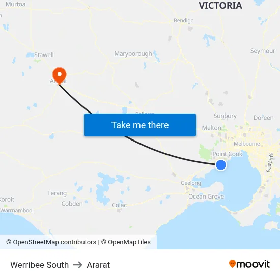 Werribee South to Ararat map