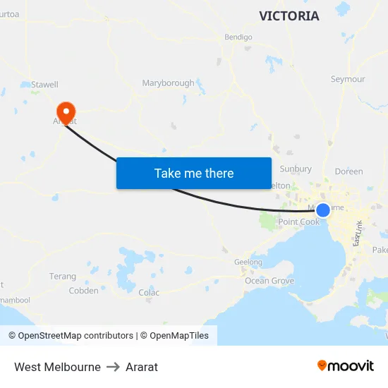 West Melbourne to Ararat map