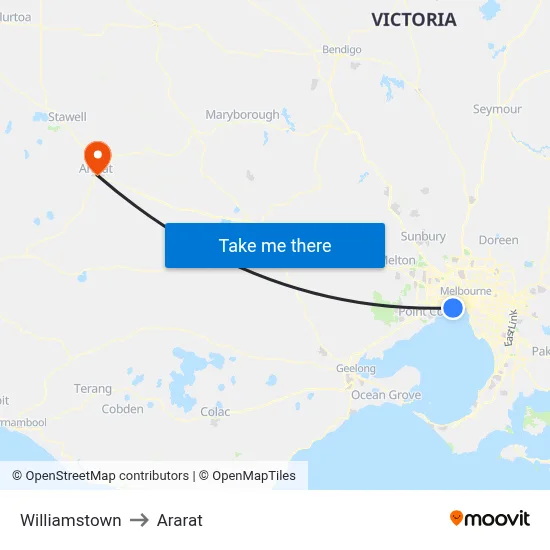 Williamstown to Ararat map
