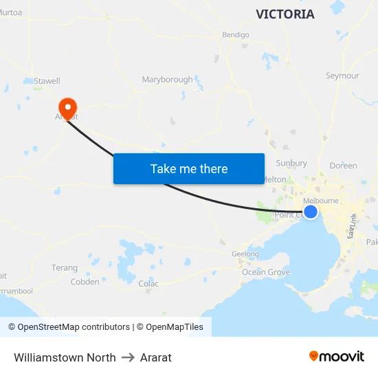 Williamstown North to Ararat map
