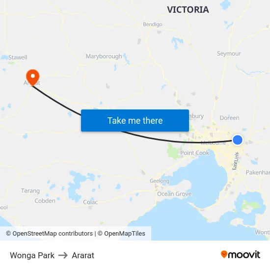 Wonga Park to Ararat map