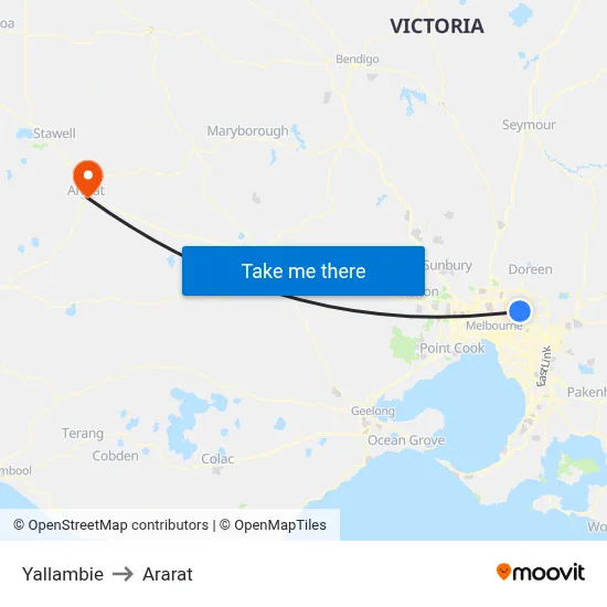 Yallambie to Ararat map
