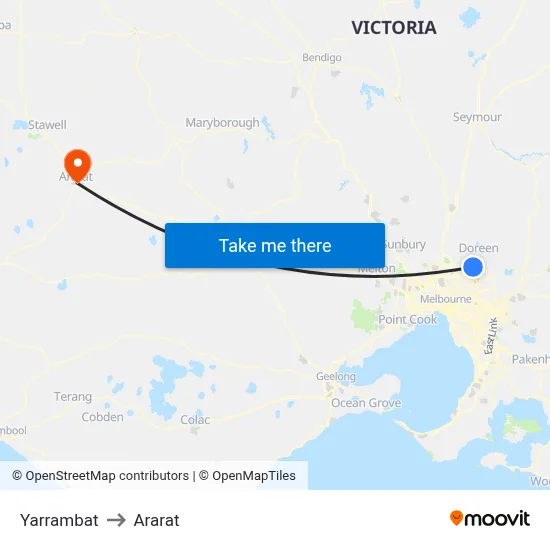 Yarrambat to Ararat map