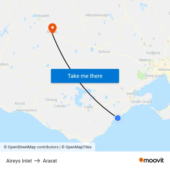 Aireys Inlet to Ararat map