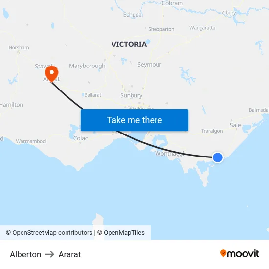 Alberton to Ararat map