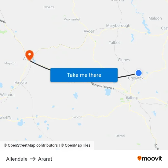 Allendale to Ararat map