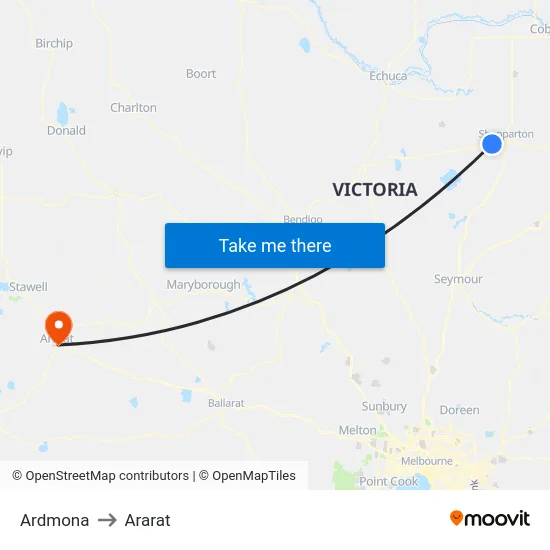 Ardmona to Ararat map