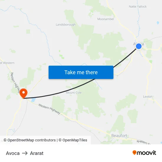Avoca to Ararat map