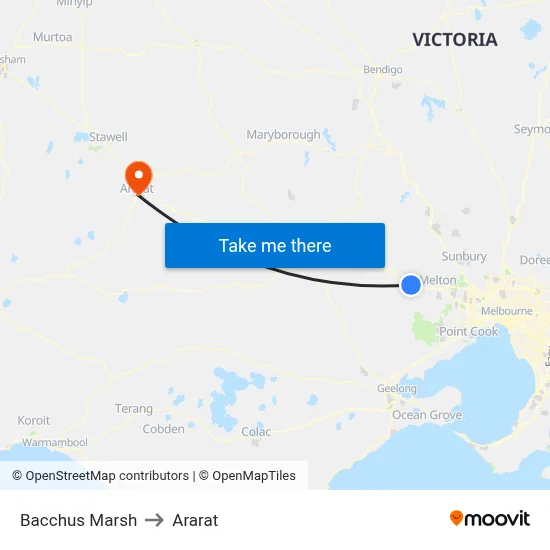 Bacchus Marsh to Ararat map
