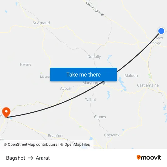 Bagshot to Ararat map