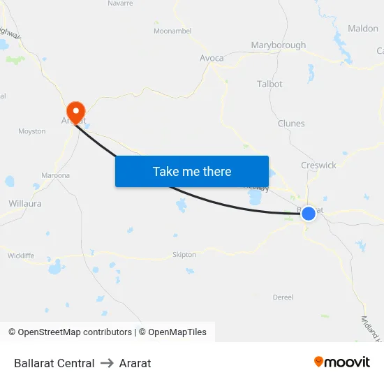 Ballarat Central to Ararat map