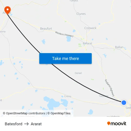 Batesford to Ararat map