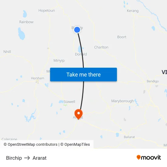Birchip to Ararat map