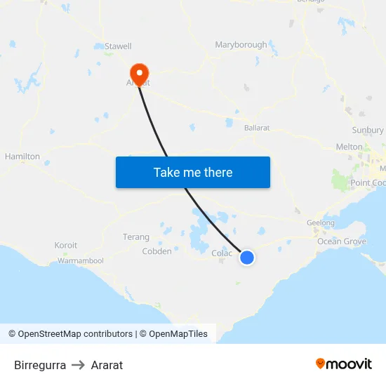 Birregurra to Ararat map