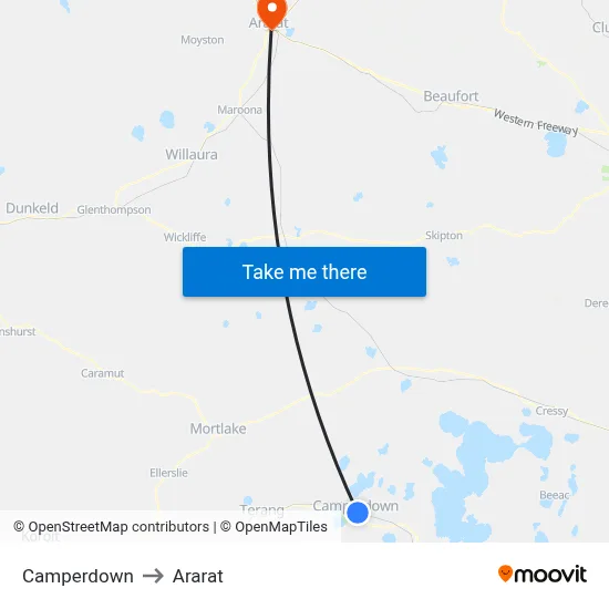 Camperdown to Ararat map