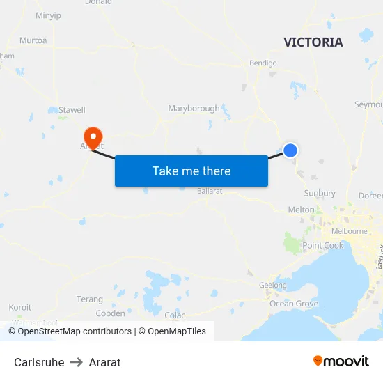 Carlsruhe to Ararat map