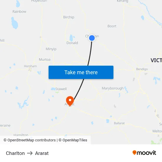 Charlton to Ararat map