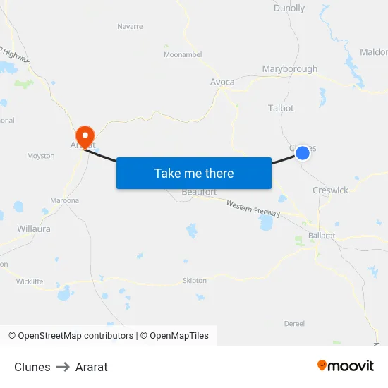 Clunes to Ararat map