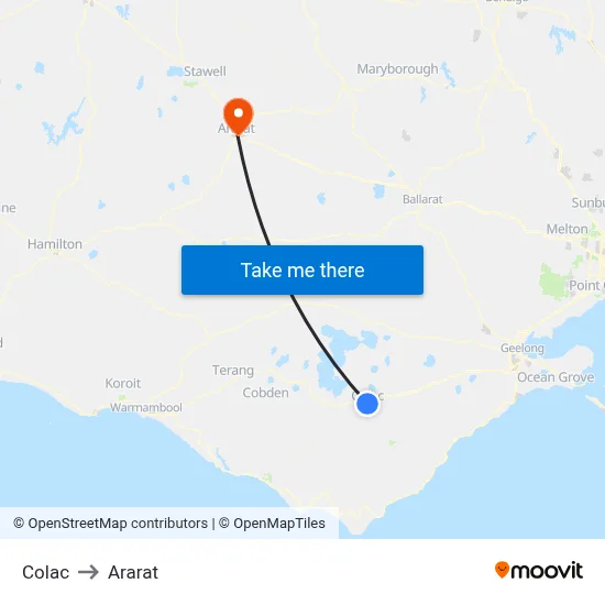 Colac to Ararat map