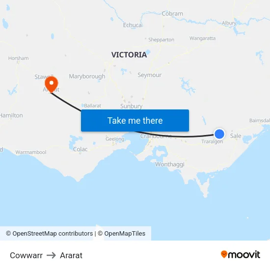 Cowwarr to Ararat map